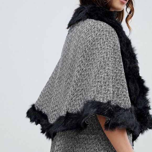 NWT Anthro faux fur trim black + white jacket - Picture 4 of 6